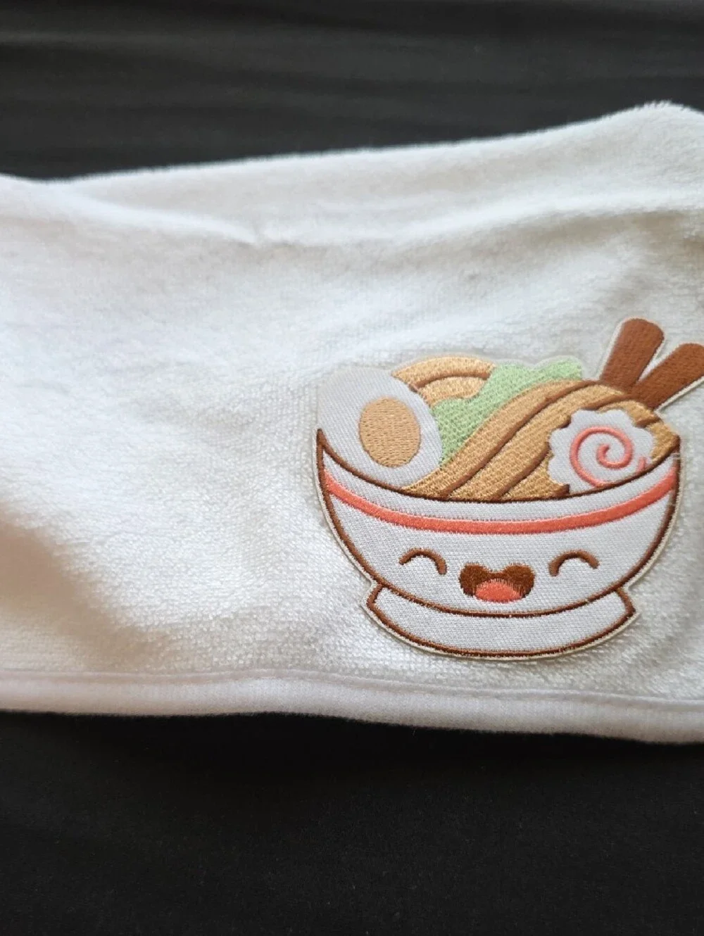 White Baby Bib with Cute Ramen Bowl Embroidery